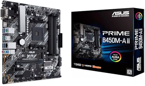 Asus Prime B450M-A II Mainboard Sockel AM4 | mATX, AMD Ryzen, DDR4-Speicher, M.2, SATA 6Gbit/s, USB 3.1 Gen 2 Typ-A. Aura Sync