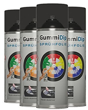 Gummi Dip Sprühfolie 12000002 Flüssiggummi Spray 4er Set, 4x400 ml, schwarz matt