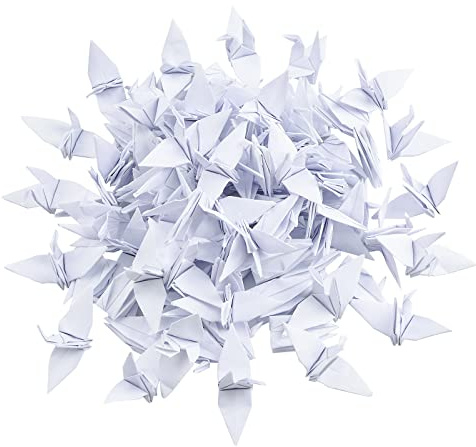 WANDIC Origami-Papier-Kraniche, 100 Stück, handgefertigt, gefaltet, Origami-Papier, Girlande für Hochzeit, Party, Hintergrund, Heimdekoration, weiß