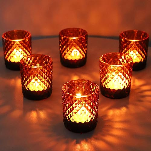 Vohocandle 12 Stück Teelichtgläser im Vintage-Stil, Teelichthalter aus Glas für Hochzeitstischdekoration, braune Teelichthalter Glas für Thanksgiving