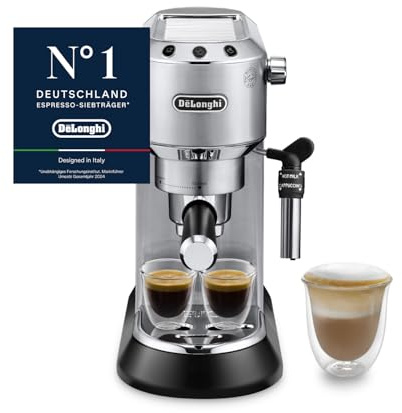 De'Longhi Dedica Style - Perfetto Kompakte Siebträgermaschine Espressomaschine mit Tasten, manuellem Milchaufschäumer für Espresso und Cappuccino, ESE Pad geeignet, 15cm breit, Metall (EC685.M)