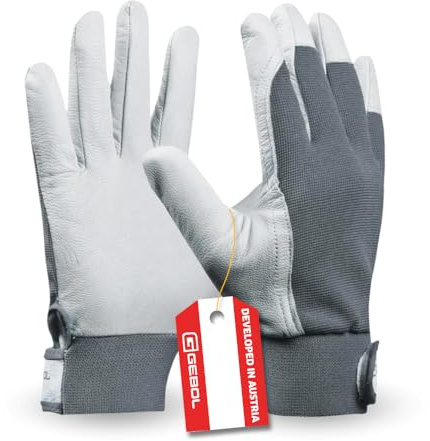 Gebol Uni Fit Comfort, 1 Paar Arbeitshandschuhe aus hochwertigem Leder, Handschuhe Herren für Bau, Mechanik & Garten, elastischer Bund & Klettverschluss, Sicherheitshandschuhe Gr. XL/10, Weiß/Grau