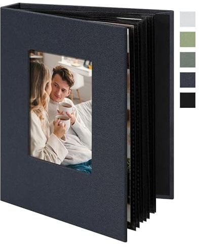 Remowith Fotoalbum 10x15, 24 Taschen, Mini Fotoalbum,Graublau | Fenster Cover,Mini Fotoalbum,Hochzeit Reise,Foto Erinnerungen