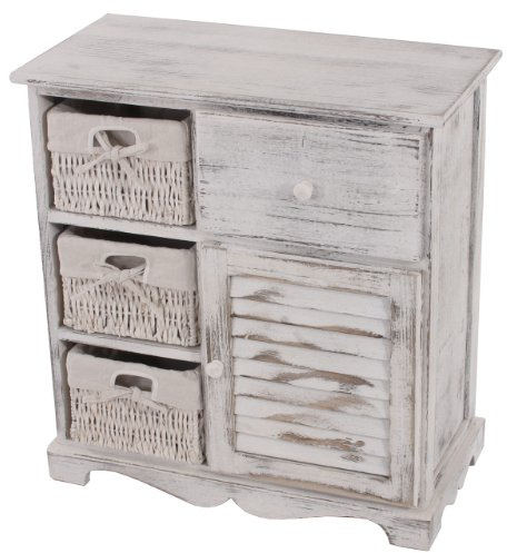 Mendler Kommode mit 3 Körben 63x60x30cm - weiß | Schrank, Shabby-Look, Vintage