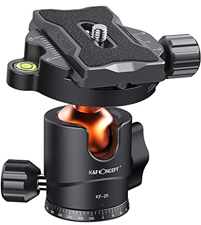 K&F CONCEPT KF25 Kugelkopf Stativkopf, Kamera Kugelkopf mit 1/4 Zoll Schnellwechselplatte und Wasserwaagee, 8 kg Tragkraft, für Stativ, Einbeinstativ, Kamera Slider, Spiegelreflexkamera