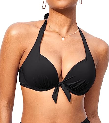 DOBREVA Damen Push up Bikini Oberteil mit Bügel | Gepolsterte, Sexy, Halfter Self Tie Bademode BH, Große Größen
