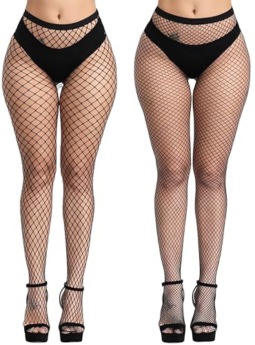 KLONKEE 2 PCS Netzstrumpfhose Schwarz für Damen, Fishnet Stockings Strumpfhosen Netzstrümpfe Fischnetz Strümpfe Sexy Elastisch Hohe Taille Strumpfhosen