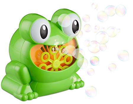 Relaxdays 10024940 Seifenblasenmaschine "Frosch" 13cm, Seifenblasen für Kindergeburtstag und Hochzeit, Mini Bubble Machine, grün