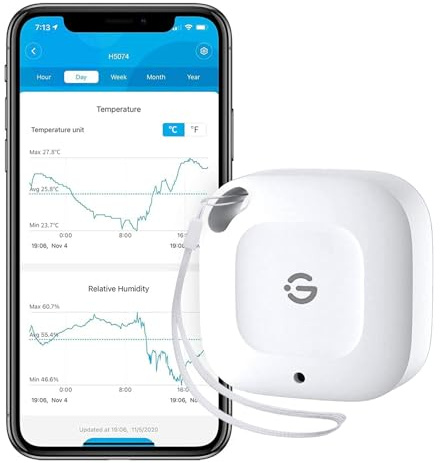 GoveeLife Bluetooth Thermometer-Hygrometer Temp.- und Luftfeuchtemessgerät | Reichweite von 80m, mit App Benachrichtigung, 2 Jahre Datenspeicherung, für Schlafzimmer, Gewächshaus, Weinkeller, 1er Set