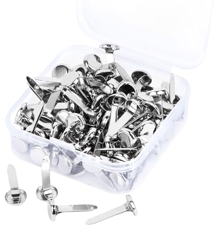Nuyoah Musterbeutelklammern Silber Musterklammern Mini Brads Runde 100Stk Rundkopfklammern Metall Flügelklammern Klein 8x18mm für Schule Büro Papier Briefklammern Basteln Handwerk DIY