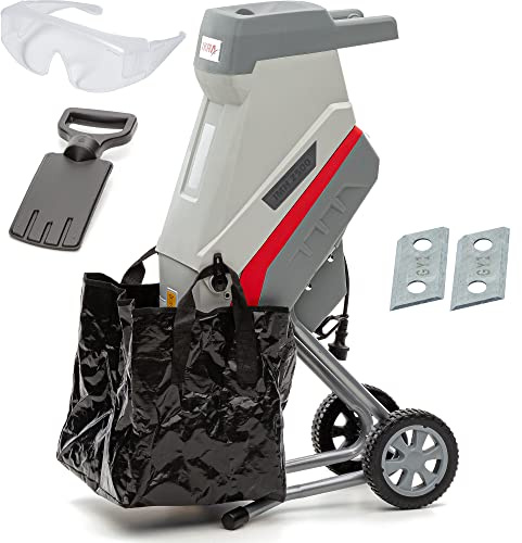 IKRA Elektro Gartenhäcksler Messerhäcksler IMH 2500, Fangsack 45l, 2500W, inkl. 2X Ersatz-Wendemesser & Schutzbrille