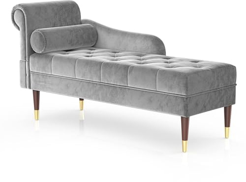 Vesgantti Velvet Chaiselongue, Indoor Lounge Sofa mit linker Armlehne und Lendenkissen, Recamiere für Wohnzimmer, Schlafzimmer und Büro, Samt Loungesessel 149.5 x 54 x 76CM