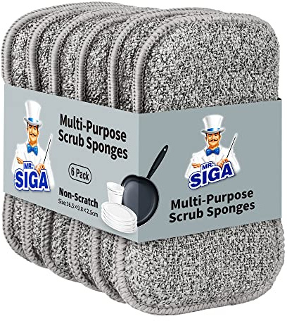 MR.SIGA Doppelseitige Scheuerschwämme, Spülschwämme für die Küche, 6er-Pack