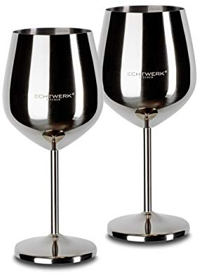 ECHTWERK bruchsichere Weingläser/Weinkelche aus Edelstahl, Weinglas-Set, Rotweinglas, Weinprobe-Gläser, Campinggläser, Cocktailgläser, robust, unzerbrechlich, Silber Edition, 2tlg, 21x 7,3cm, 0,5L