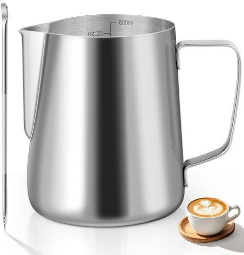 Vonsera Milchkännchen, 600ml Milchkännchen Edelstahl mit Messung Mark, Milchkanne für Cappuccino, Espresso, Latte Art, Kaffeeliebhabe, 20 FL.oz