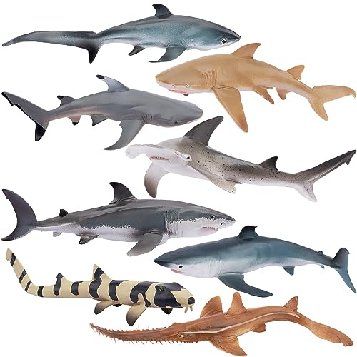 TOYMANY 8 Stück Hai Tiere-Figuren Spielzeug Set Ocean Spielfiguren Meerestierfiguren mit Hammerhai, Weißer Hai, Zitronenhai, Badewannenspielzeug für Kinder, zum Spielen oder als Deko