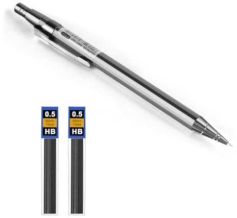 OFFCUP Metall Druckbleistift Set, 0.5mm Mechanische Stifte mit 2 Tuben HB Bleistift Minen für Studenten, Schreiben, Zeichnen
