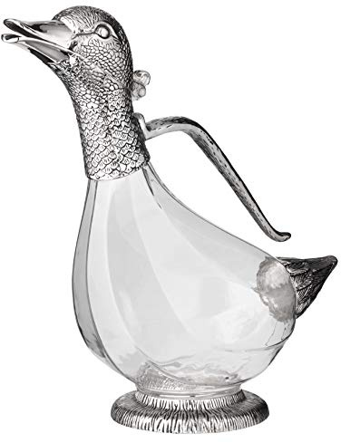 EDZARD Dekantierente Dekanter Rotwein Karaffe in Entenform Daisy, Höhe 26 cm, Inhalt 0,9 Liter, edel versilberte Elemente, mit Ausgießer