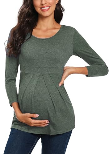 Love2Mi Damen Schwanger Umstandsmode 3/4 Ärmel Umstandsbluse Schön und Elegant T-Shirt