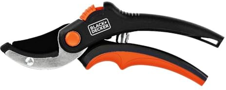 BLACK+DECKER Gartenschere – Schnittleistung 14 Ø – Klinge aus gehärtetem Stahl – Griff mit weichem Griff – 20 x 6 x 1,6 cm – Blumenschere – Gartenschere – Heckenschere