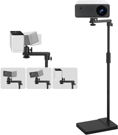 Beamer Ständer, Beamer Halterung Höhenverstellbar 121-155 cm, Beamerständer mit 360° Schwenkbarer, Projektor Halterun, Projector Stand, Beamer Stativ, Dicker Metallstützstab, Stabiler Metallfuß