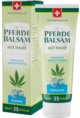 SwissMedicus Pferdebalsam mit Hanf - Kühlende Wirkung für Muskeln & Gelenke - mit 25 natürlichen Extrakten - Alltäglicher Gebrauch - Natürliches Gel - 75ml
