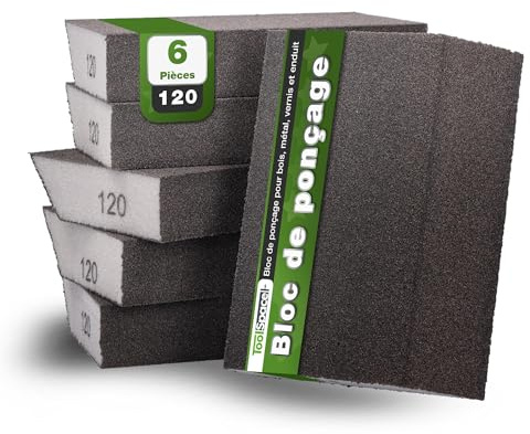 ToolSpace Schleifschwämme Schleifblock 6X 120 Körnung 100x68x25 mm | Schleifpads Waschbar Wiederverwendbar Schleifklotz Schmirgelpapier Polieren Materialien Metall Stahl Holz Lack Nass Trocken