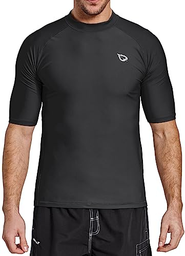 baleaf UV Shirt Herren Wasser UPF 50+ Kurzarm Rashguard Herren Schwimmshirt Rash Vest für Schwimmen Tauchen Schwarz L