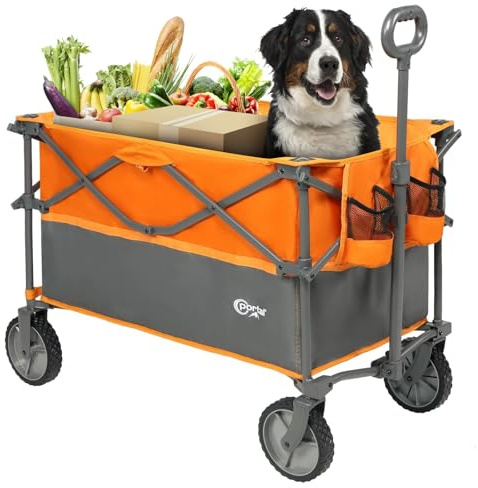 PORTAL Bollerwagen faltbar 300L XXL Große Ladefläche 120KG belastbar Handwagen mit Getränkehalter Seitentasche Transportwagen Leiterwagen klappbar Strandwagen Faltwagen für Garten Camping Festival
