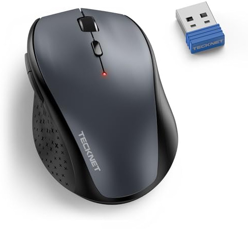 TECKNET Kabellose Maus, 2.4G Funkmaus mit USB Empfänger, Grau | 4800 DPI, 30 Monate Batterielaufzeit, Optical Tracking, Wireless Maus mit 6 Tasten für PC Laptop Windows Mac MacBook Linux