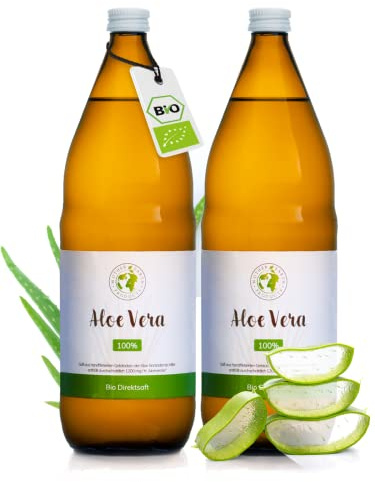 Mother Earth Products | 100% Bio Aloe Vera Direktsaft ohne Zusätze | Reines inneres Gel des Aloe Vera Blattes zum trinken | 1200mg/l Aloverose | 2 x 1000ml