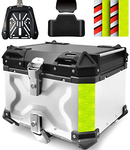 VOKKA Topcase Motorrad, 45L Aluminiumlegierung, Silber | Mit Rückenlehne, wasserdicht staubdicht diebstahlsicher, Aufbewahrung für Motorradausrüstung, für Pendeln Touren Gelände