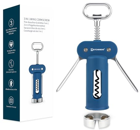 KITCHENDAO 3 in 1 Flügelkorkenzieher, Wein Korkenzieher Weinöffner mit Abnehmbarem Folienschneider, Eingebauter Bierflaschenöffner, Multifunktionaler Stabiler Langlebiger Manueller Weinflaschenöffner
