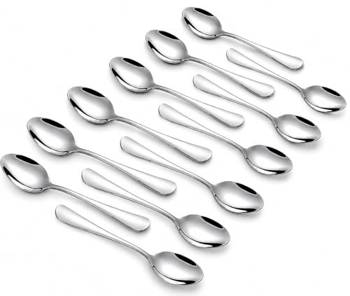 Q&A Espressolöffel Set 12 Stück mini, SUS304 Edelstahl, 10,4 cm | Lebensmittelecht, spülmaschinenfest, kleine löffel für Espresso, Tee, Dessert, Stainless steel coffee spoons