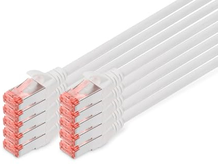 DIGITUS LAN Kabel Cat 6 – 1 m – 10 Stück – S/FTP Geschirmt – 1 Gbit/s – 250 MHz – PoE++ – AWG 27/7 – LSZH – RJ45 Netzwerkkabel – Patchkabel – Kompatibel zu Cat6A und Cat7 – Grau
