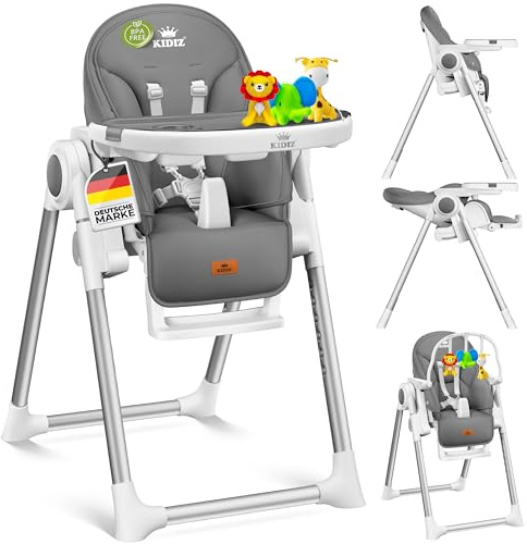 KIDIZ® 3in1 Hochstuhl Kinderhochstuhl inkl. Spielbügel, Babyliege, Kombihochstuhl Babyhochsitz,7 höhenverstellbar Verstellbare Rückenlehne, mitwachsend ab 0 bis 36 Monate Babystuhl, D. Grau