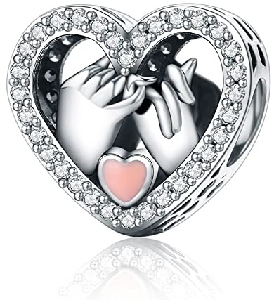 Alstiva Pinky schwören Herz Charm 925 Sterling Silber 5A Zirkonia Charm Anhänger für Armband Charm Bead Pendant für Europäische Armbänder Halsketten Schmuck Geschenk für Damen Frauen