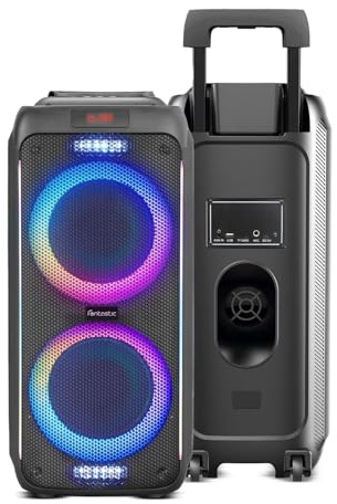 Fontastic Party-Lautsprecher Zeal - Bluetooth Lautsprecher mit USB-Wiedergabe, AUX und MicroSD - Karaoke Box mit Mikrofon und LED Leuchteffekten - tragbares Soundsystem - Schwarz (Zeal 600)