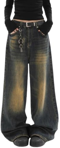 Chmnigma Y2k Baggy-Jeans für Damen und Herren, niedrige Leibhöhe, gerades Bein, Denim-Hose, Vintage, Grunge, Gothic-Kleidung