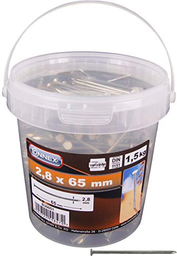 Connex Drahtstifte 2,8 x 65 mm - 1500 g - Senkkopf - Verzinkt - Aufbewahrung in praktischem Eimer - Für den universellen Einsatz / Stahlnägel / Drahtnägel / Nagel-Sortiment / Großpack / B30051