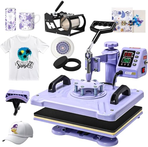 Transferpresse 38x30cm, 5-in-1- Professionelle Multifunktionale Heißpresse it Aufsatz für Becher, 360° schwenkbare, Sublimationsmaschine DIY für T-Shirts, Mützen, Becher, Tassen und Teller