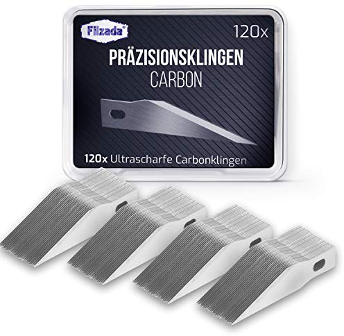 Filzada ® 120x Ultrascharfe Skallpell Klingen - Ersatzklingen für Skallpelle, Hobbymesser, Bastellmesser - inkl. Aufbewahrungsbox