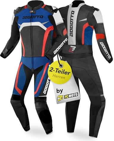 Bogotto Misano 2-Teiler Motorrad Lederkombi, schwarz/weiß/rot/blau, 48
