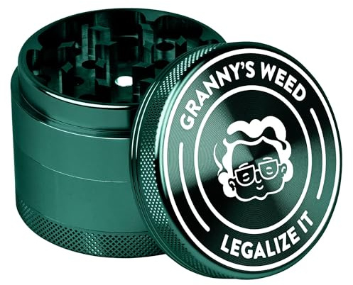 Granny’s Premium Aluminium Gewürzmühle | 4-teilig | Ø 55 mm | Mit Siebeinsatz & Schaber | Metall Kräutermühle | Grün
