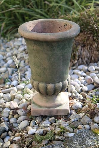 Posiwio Dekorativer Keramik-Pflanzpokal, 26 cm Höhe, 16 cm Durchmesser, Braun-Grün Patina