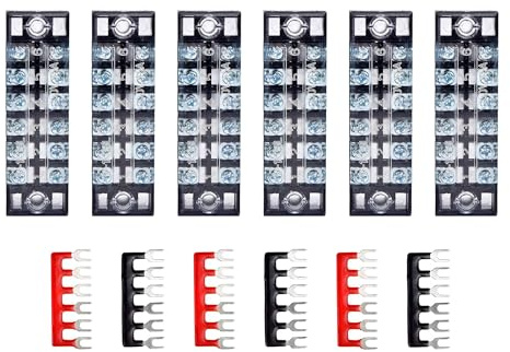 HUAZIZ Schraubklemmenleiste, Screw Terminal Block, 6 Stück Zweireihige 6 Position Schraubklemmenleiste 600V 15A mit Abdeckung + 6 Stück Vorisolierte Terminal Barrier Strip