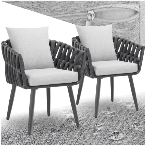 tectake® Balkonmöbel Set, 2X Gartenstuhl, Stühle aus Metall, Gartenstühle mit Rücken Kissen und Sitzpolster, Outdoor Sessel Rope Design, für Balkon und Garten, als Terrassenmöbel