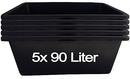 Hossi's Wholesale – 5 Stück Mörtelwanne 90 Liter für Baustelle, Haushalt, Garten, Industrie UVM. – Mörtelkübel für Mörtel, Beton, Schutt & Baustoffe – extrem Stabiler Baueimer mit verstärktem Boden