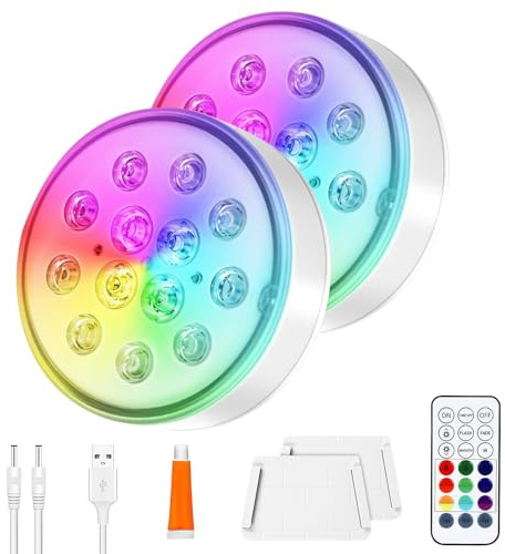 vsshe Poolbeleuchtung Unterwasser Licht, 2 Stück LED Wiederaufladbar Pool Lichter Unterwasser mit Fernbedienung | IP68 Wasserdicht,16 Farben, Multi LED für Schwimmbad, Badewanne, Spa, Garten, Teich