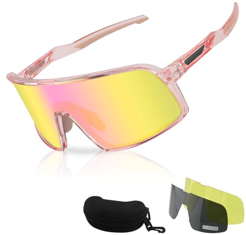 FOCUHUNTER Polarisierte Sport-Sonnenbrille für Männer Frauen, UV400 Radfahren Brillen für Baseball Laufen Radfahren Brille 3 Gläser